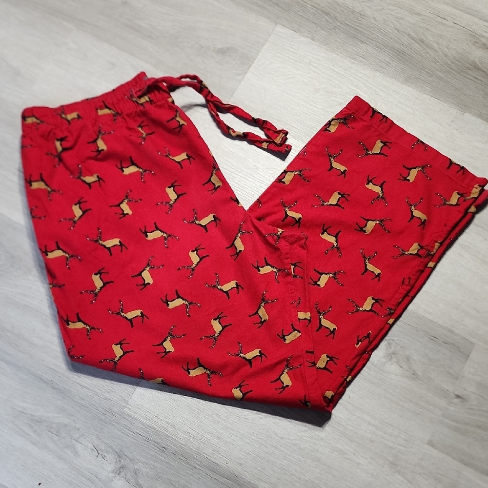 Warm Red Pajama Pants with Deer Print